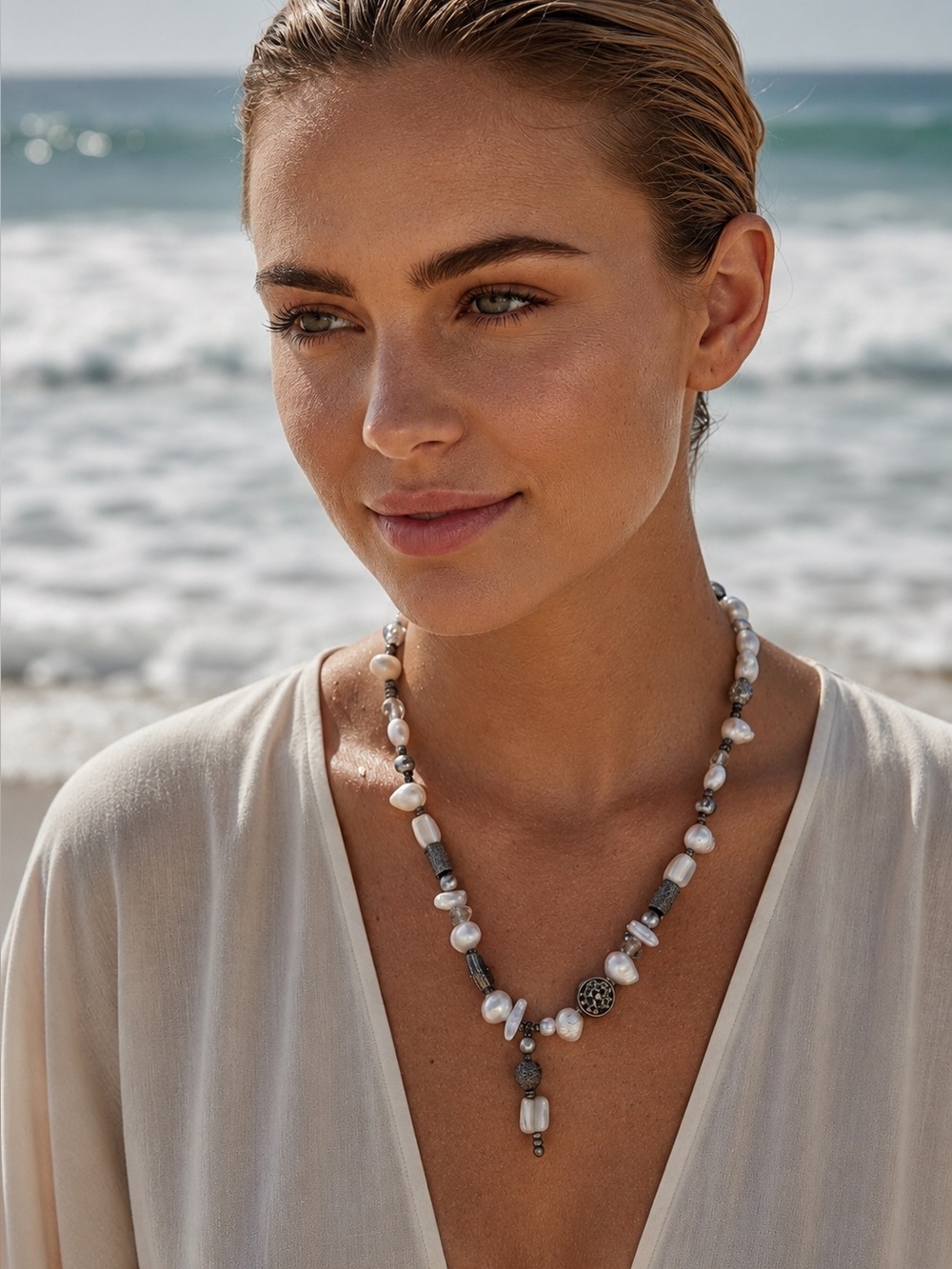 Silver & Pearl Coastal Luxury Statement Necklace
